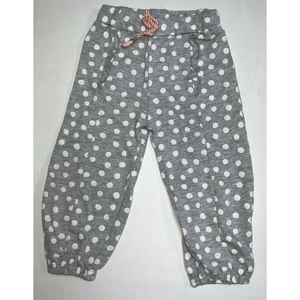 7 For All Mankind Baby Girls Pants Size 18 M Gray White Polka Dot Pull On
